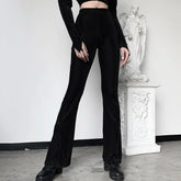 Gothic Widow Ribbed Velvet Flare Pants
