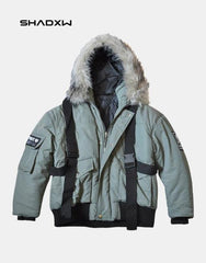 Green Cargo Jacket with Fur Hood