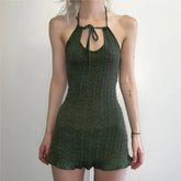 Green Fairy Grunge Halter Knit Short Dress