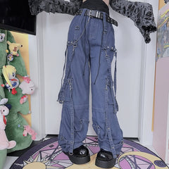 Vaqueros cargo holgados con tirantes góticos grunge