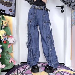 Vaqueros cargo holgados con tirantes góticos grunge