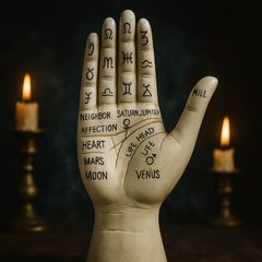 Zodiac Symbols Mystic Palmistry Hand Sculpture