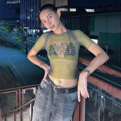 Top gótico grunge de malla transparente de Heavenly Angels