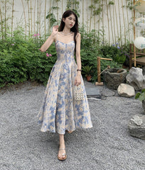 Vestido de princesa vintage con flores pastel de los años 50, Margarita