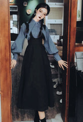 2-teiliges Witchy Academia Kleiderset mit spitzem Kragen