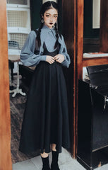 2-teiliges Witchy Academia Kleiderset mit spitzem Kragen