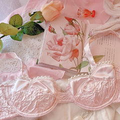 2-teiliges Princesscore Coquette Dessous-Set aus zerknittertem Satin mit rosa Perlen