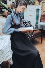 2-teiliges Witchy Academia Kleiderset mit spitzem Kragen