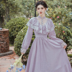 Vestido vintage eduardiano de ninfa lila