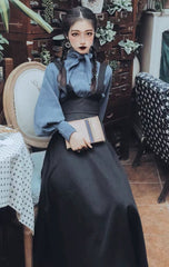 2-teiliges Witchy Academia Kleiderset mit spitzem Kragen