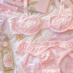 2-teiliges Princesscore Coquette Dessous-Set aus zerknittertem Satin mit rosa Perlen