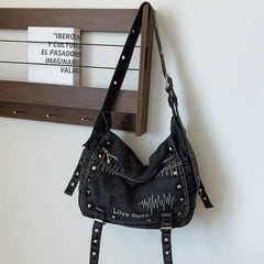 Vintage Denim Motorcycle Crossbody Bag