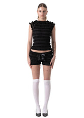 Strappy Vest With Lace Trim And Shorts