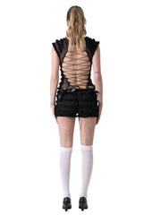 Strappy Vest With Lace Trim And Shorts