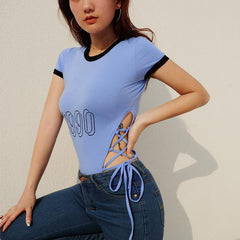 Body con cordones y estampado de 1990