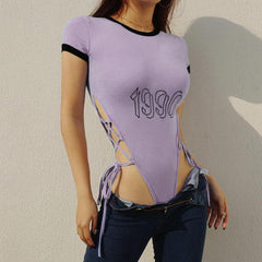 Body con cordones y estampado de 1990