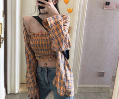 Conjunto 2 en 1 de camisa a cuadros extragrande