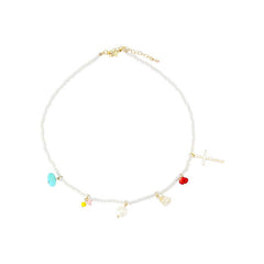 Collar con colgante de cruz y cuentas de colores de los años 90