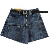 Jeansrock im 90er-Jahre-Stil mit Fake-Taschen und hoher Taille und versteckten Shorts