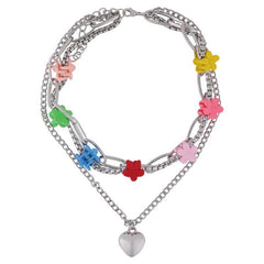 Collar de cadena plateada con horquilla de flor pequeña para niños de los años 90