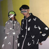 Chaqueta cortavientos holgada con estampado de mariposas reflectantes de los años 90