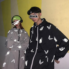 Chaqueta cortavientos holgada con estampado de mariposas reflectantes de los años 90