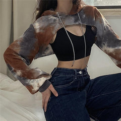 Lockerer, kurzer Hoodie im Batik-Stil der 90er in Erdfarben