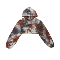 Lockerer, kurzer Hoodie im Batik-Stil der 90er in Erdfarben