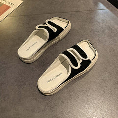 Pantuflas de verano de lona con suela plana y estampado estético