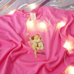 Camiseta estética extragrande con estampado de besos de ángeles