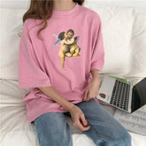 Camiseta estética extragrande con estampado de besos de ángeles