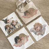 Camiseta estética oversize blanca con estampado de ángeles