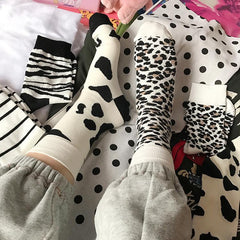 Calcetines de algodón con estampado animal de cebra, leopardo y vaca
