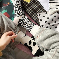 Calcetines de algodón con estampado animal de cebra, leopardo y vaca