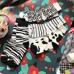 Calcetines de algodón con estampado animal de cebra, leopardo y vaca