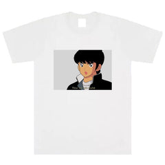 Camiseta blanca holgada con estampado de meme de chico anime para adolescentes