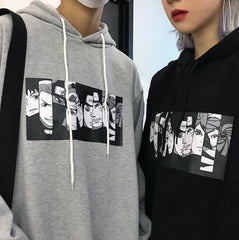 Übergroßer Kapuzenpullover mit Anime-Comic-Cartoon-Aufdruck