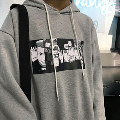 Übergroßer Kapuzenpullover mit Anime-Comic-Cartoon-Aufdruck