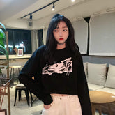 SUDADERA KAWAII FINA NEGRA CON ESTAMPADO DE OJOS DE CHICA ANIME