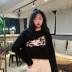 SUDADERA KAWAII FINA NEGRA CON ESTAMPADO DE OJOS DE CHICA ANIME