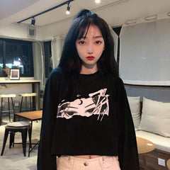 SUDADERA KAWAII FINA NEGRA CON ESTAMPADO DE OJOS DE CHICA ANIME