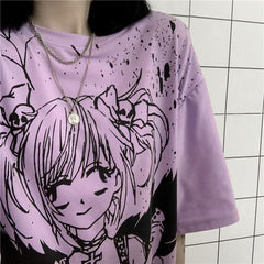 CAMISETA GRANDE EN BLANCO Y NEGRO CON ESTAMPADO DE CHICA ANIME