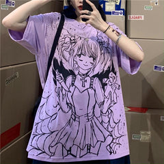 CAMISETA GRANDE EN BLANCO Y NEGRO CON ESTAMPADO DE CHICA ANIME