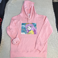 Sudadera holgada blanca y rosa con capucha y meme de captura de pantalla de anime