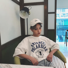 Camiseta extragrande de algodón con letras estampadas de oso polar antártico