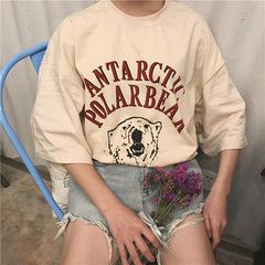 Camiseta extragrande de algodón con letras estampadas de oso polar antártico