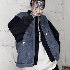 Chaqueta vaquera extragrande con costuras negras y verde militar