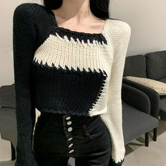 Suéter corto de punto con bloques de color y puntadas en contraste de Art Hoe