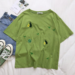 Camiseta extragrande con bordado de aguacate y plantas