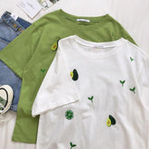 Camiseta extragrande con bordado de aguacate y plantas